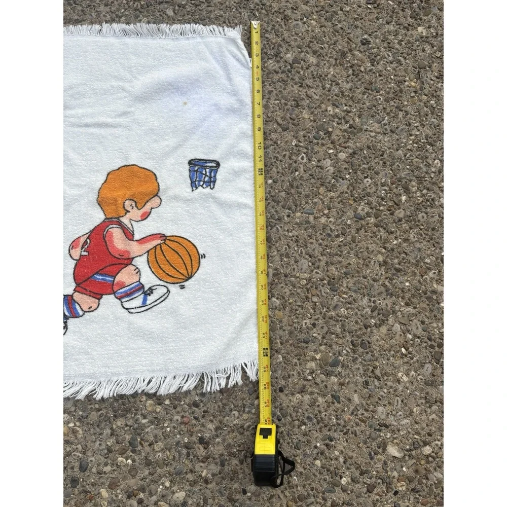 Vintage Hand Towel Set Of 2  Baseball Basketball Cartoon Kids Bath Cotton